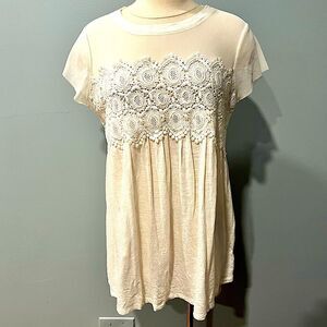 Jessica Simpson Maternity Cream Sheer Floral Lace A-Line Top Size Medium